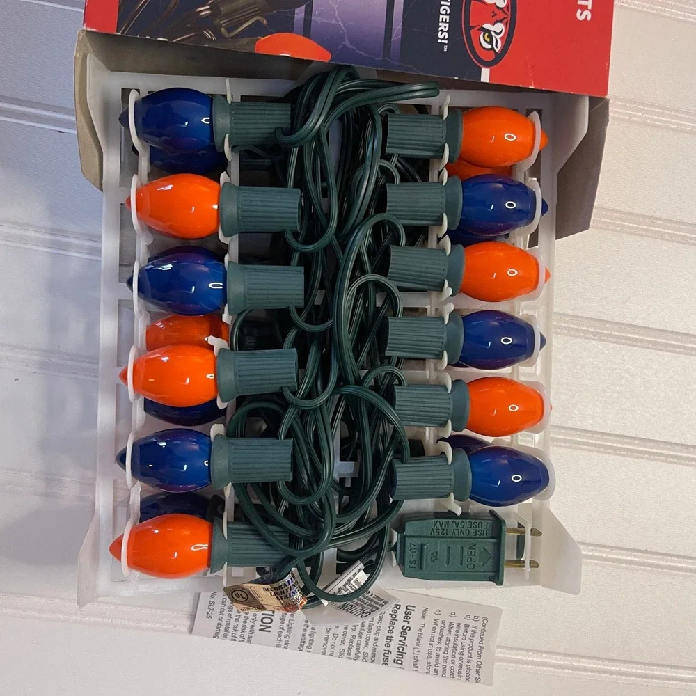 NEW Auburn University Christmas Lights 25ft C7 Orange Blue 25 Count NCAA Tigers
